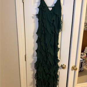 BHLDN Green Ruffle Maxi Dress
